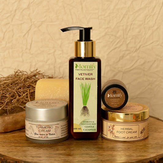 Momify Radiant Roots Complete Skincare Regime Pack Vetiver. Turmeric. Manjistha. Nature’s ancient wisdom, bottled fresh.