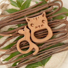 Whiskers & Wonders Duo – Neem Wood Baby Teether Combo