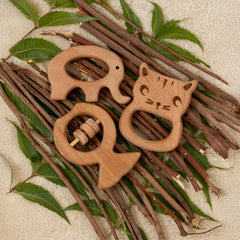 Ocean & Earth Trioβ β Neem Wood Baby Rattle & Teether Set