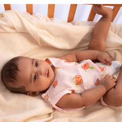 100% Muslin Sleeveless Jabla for Newborn - Peach All over print