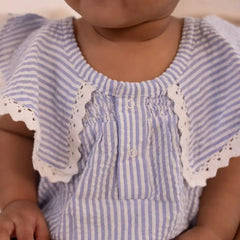 Organic Cotton Beach Onesie for Babies – Breathable, Snap Closure, Mesh Sleeve Detail | Momify Beach Onesie Seer Sucker