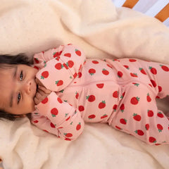 Convertible Tencel Baby Sleep Suit – OEKO-TEX® Certified, Ultra Soft & Breathable | Newborn to Toddler | Momify - Pink Strawberry