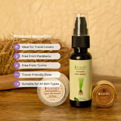 Momify Discovery Glow Kit β Aloe Vera Gel (10g), Vetiver Face Wash (30ml) & Lip Balm (5g)