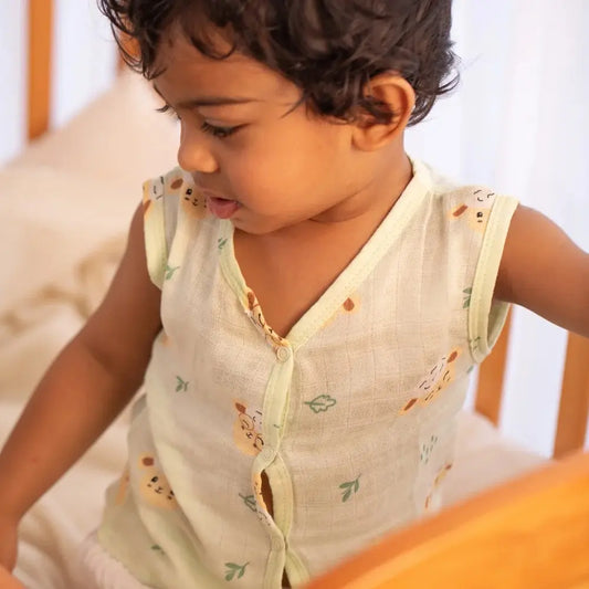 100% Muslin Sleeveless Jabla for Newborn - sheep