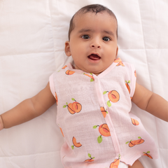 100% Muslin Sleeveless Jabla for Newborn - Peach All over print