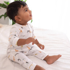 OEKO-TEX® Certified Organic Cotton Unfooted Baby Romper – 2-Way Zipper, Ultra Soft & Breathable | Newborn to Toddler | Momify Unfooted Romper- White Animal