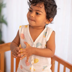 100% Muslin Sleeveless Jabla for Newborn - Planet Print