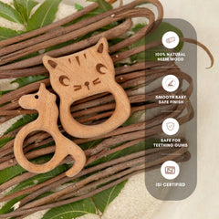 Whiskers & Wonders Duo – Neem Wood Baby Teether Combo