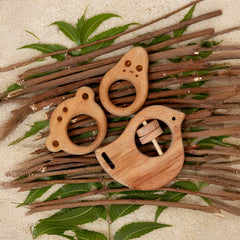 Tiny Treasures Trio Neem Wood Baby Teether & Rattle Combo