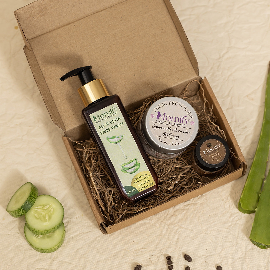 Momify GlowKiss Hydration Trio – Aloe Face Wash (100ml), Aloe Gel (50ml) & Chocolate Lip Balm (10g)