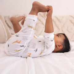 OEKO-TEX® Certified Organic Cotton Unfooted Baby Romper – 2-Way Zipper, Ultra Soft & Breathable | Newborn to Toddler | Momify Unfooted Romper- White Animal