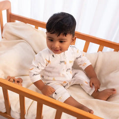 OEKO-TEX® Certified Organic Cotton Unfooted Baby Romper – 2-Way Zipper, Ultra Soft & Breathable | Newborn to Toddler | Momify Unfooted Romper- White Animal