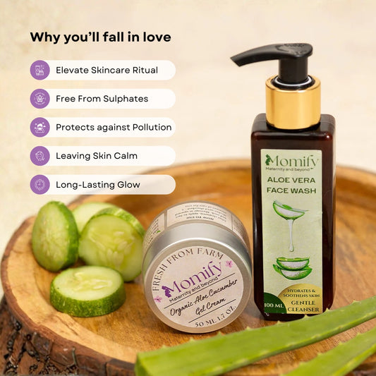 Organic aloe vera combo pack, Momify PureGlow Aloe Duo – Organic Face Wash (100ml) & Moisturizing Gel (50ml)