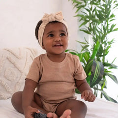 100% GOTS CERTIFIED ORGANIC COTTON Solid basic onesie for Infants - Brown Textured Solid