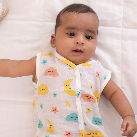 100% Muslin Sleeveless Jabla for Newborn - Cloud