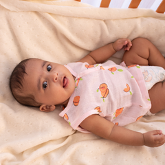 100% Muslin Sleeveless Jabla for Newborn - Peach All over print
