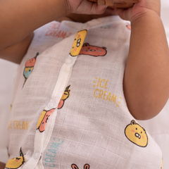 100% Muslin Sleeveless Jabla for Newborn - Icecream Print