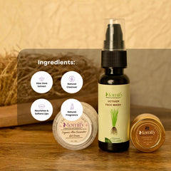 Momify Discovery Glow Kit – Aloe Vera Gel (10g), Vetiver Face Wash (30ml) & Lip Balm (5g)