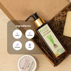 Momify Radiance Ritual – Vetiver Face Wash (100ml), Turmeric Oats Soap (100g) & Chocolate Lip Balm (10g)