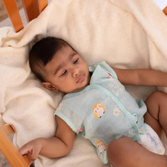 100% Muslin Printed Sleeveless Jabla for Newborn - Penguin