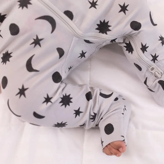 Convertible Tencel Baby Sleep Suit – OEKO-TEX® Certified, Ultra Soft & Breathable | Newborn to Toddler | Momify - grey star and moon