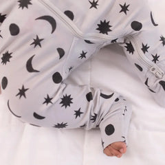 Convertible Tencel Baby Sleep Suit – OEKO-TEX® Certified, Ultra Soft & Breathable | Newborn to Toddler | Momify - grey star and moon