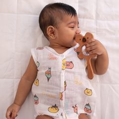 100% Muslin Sleeveless Jabla for Newborn - Icecream Print