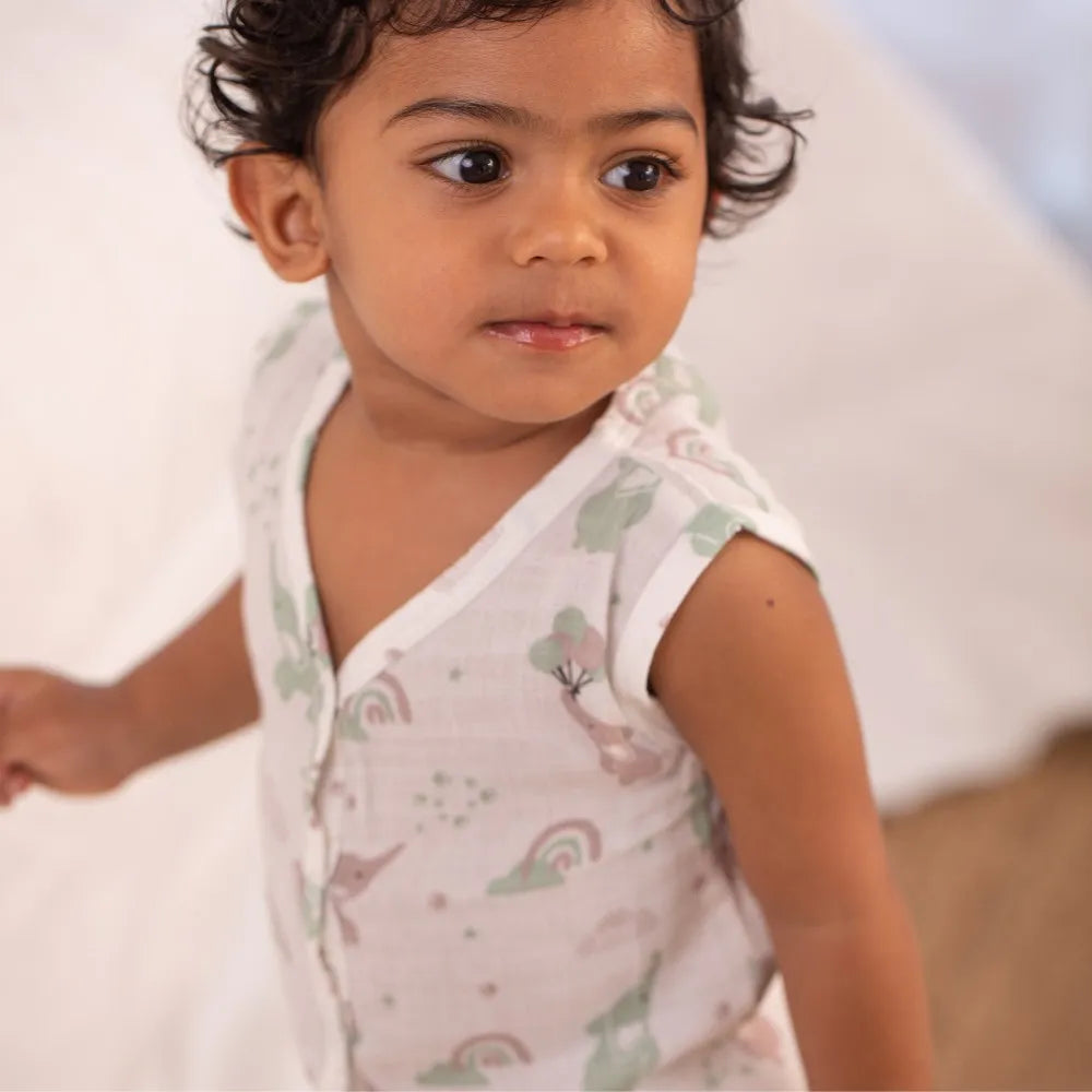 100% Muslin Sleeveless Jabla for Newborn - Elephant Print