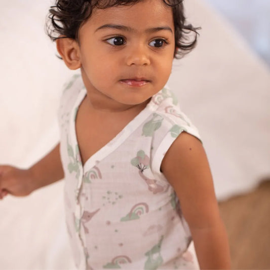 100% Muslin Sleeveless Jabla for Newborn - Elephant Print