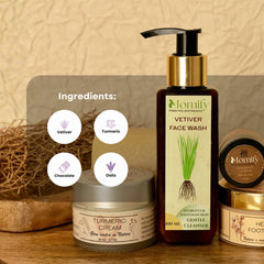 Momify Radiant Roots Complete Skincare Regime Pack  Vetiver. Turmeric. Manjistha. Nature’s ancient wisdom, bottled fresh.