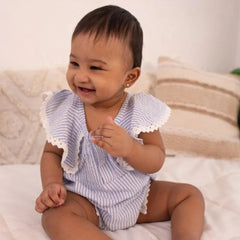 Organic Cotton Beach Onesie for Babies – Breathable, Snap Closure, Mesh Sleeve Detail | Momify Beach Onesie Seer Sucker