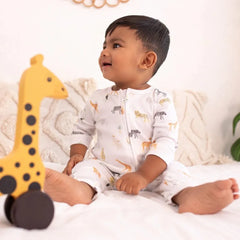 OEKO-TEX® Certified Organic Cotton Unfooted Baby Romper – 2-Way Zipper, Ultra Soft & Breathable | Newborn to Toddler | Momify Unfooted Romper- White Animal