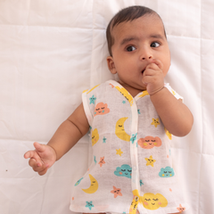 100% Muslin Sleeveless Jabla for Newborn - Cloud
