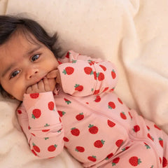 Convertible Tencel Baby Sleep Suit – OEKO-TEX® Certified, Ultra Soft & Breathable | Newborn to Toddler | Momify - Pink Strawberry