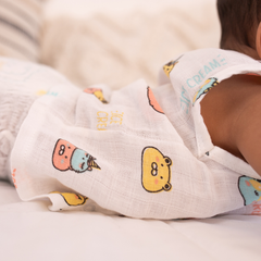 100% Muslin Sleeveless Jabla for Newborn - Icecream Print
