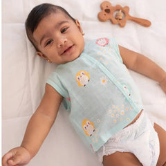 100% Muslin Printed Sleeveless Jabla for Newborn - Penguin