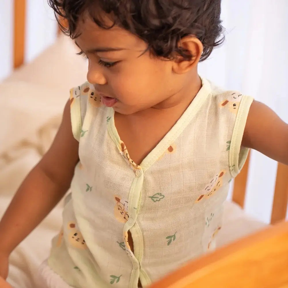 100% Muslin Sleeveless Jabla for Newborn - sheep