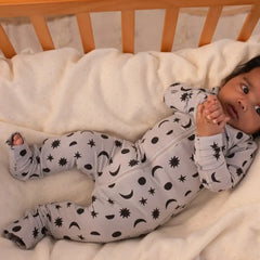 Convertible Tencel Baby Sleep Suit – OEKO-TEX® Certified, Ultra Soft & Breathable | Newborn to Toddler | Momify - grey star and moon