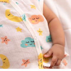 100% Muslin Sleeveless Jabla for Newborn - Cloud