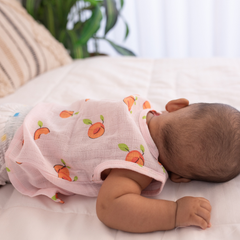 100% Muslin Sleeveless Jabla for Newborn - Peach All over print