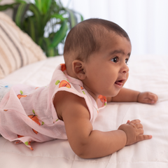 100% Muslin Sleeveless Jabla for Newborn - Peach All over print