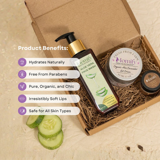 Momify GlowKiss Hydration Trio – Aloe Face Wash (100ml), Aloe Gel (50ml) & Chocolate Lip Balm (10g)