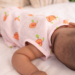 100% Muslin Sleeveless Jabla for Newborn - Peach All over print