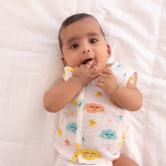 100% Muslin Sleeveless Jabla for Newborn - Cloud