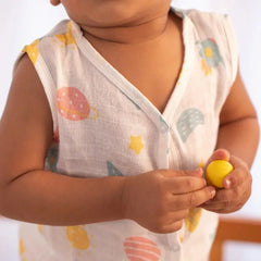 100% Muslin Sleeveless Jabla for Newborn - Planet Print