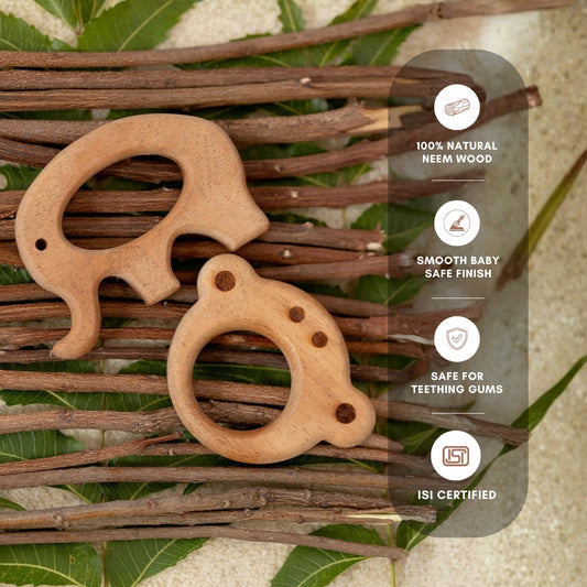 Jungle Joy Duo – Neem Wood Baby Teether Combo