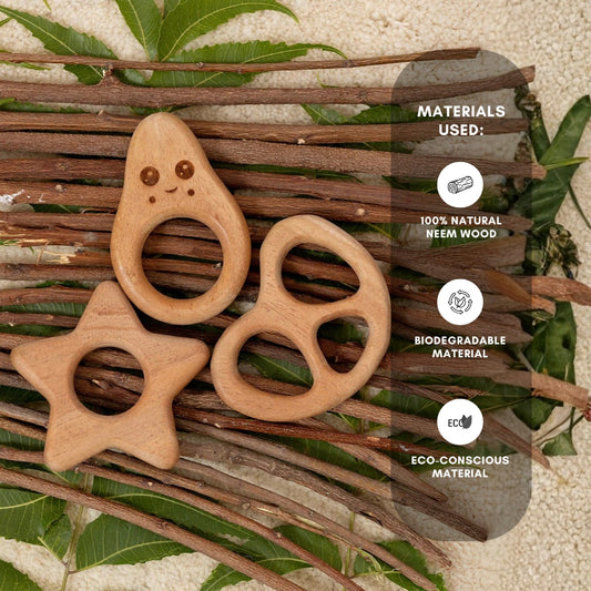 Twinkle & Tastes Trio – Neem Wood Baby Teether