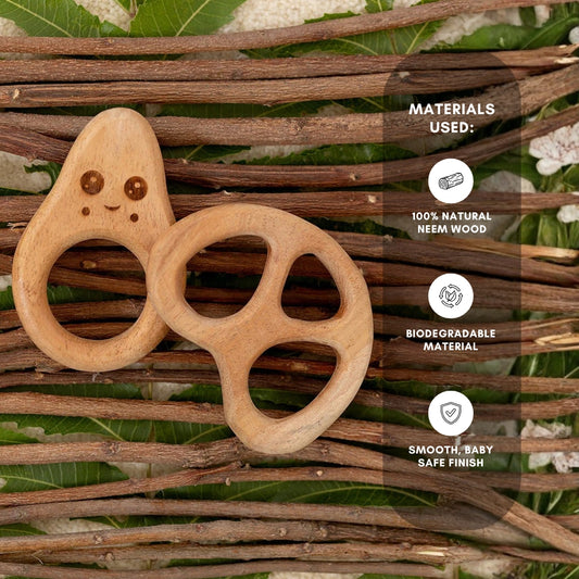 Wholesome Bites Duo – Neem Wood Baby Teether Combo